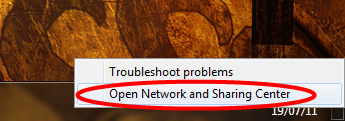 Open Windows Network Sharing Centre