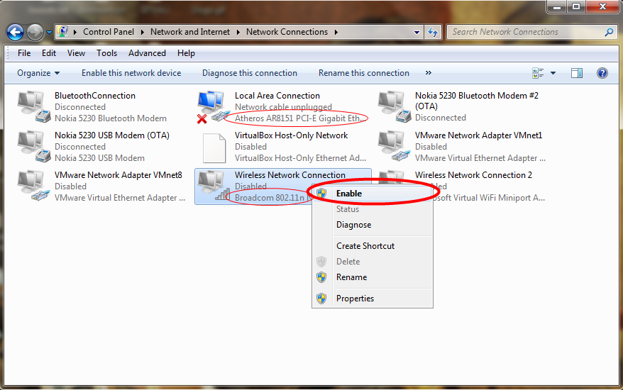 Enable Network Adapter in Windows 7