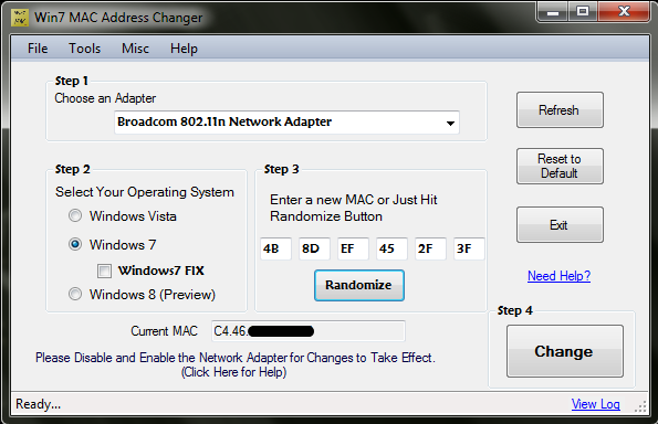 Win7 MAC Address Changer